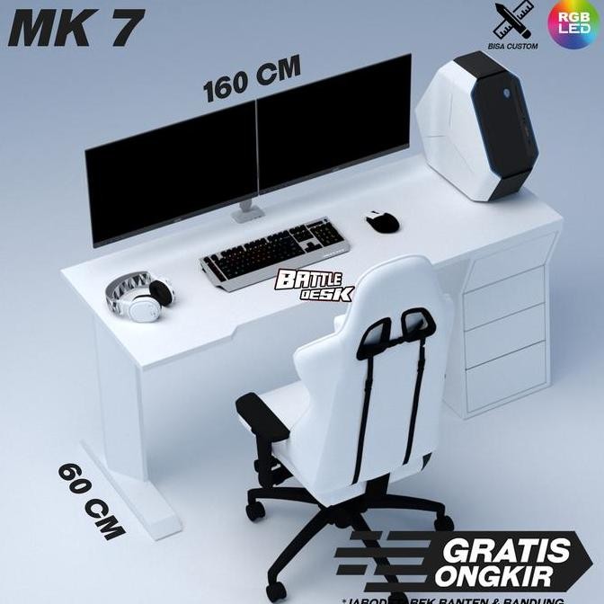 Meja Komputer Gaming PC Desk RGB Murah 160x60 - Battledesk MK 7 HITAM