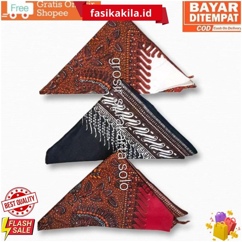 Iket Kepala Batik Segitiga - Udeng Ikat Segitiga Motif Batik - Ikat Kepala Jawa Tengah/ Cod