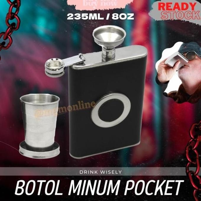 Botol Pocket Stainless Dengan Glass 235Ml Hip Flask 8Oz Liquor Minuman