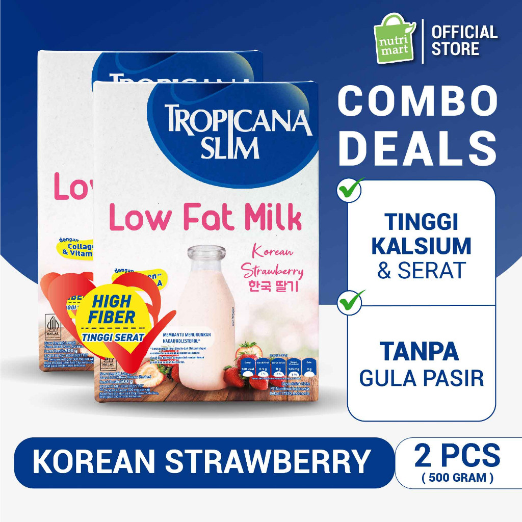 Twin Pack - Tropicana Slim Low Fat Milk Korean Strawberry 500g � Susu Diet dengan Kolagen