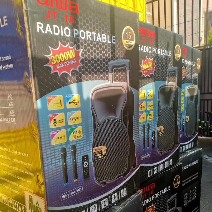 JB aiwa bluetooth speaker meeting 15 inch pengajian portable trolley roda None