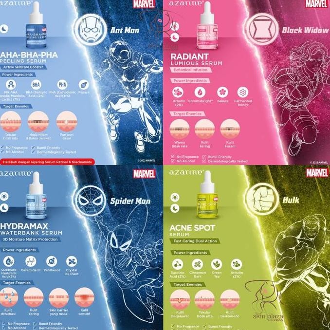Original Azarine Marvel Edition Skincare Paket Lengkap - Serum, Sunscreen, Toner, Facial Foam, Moist