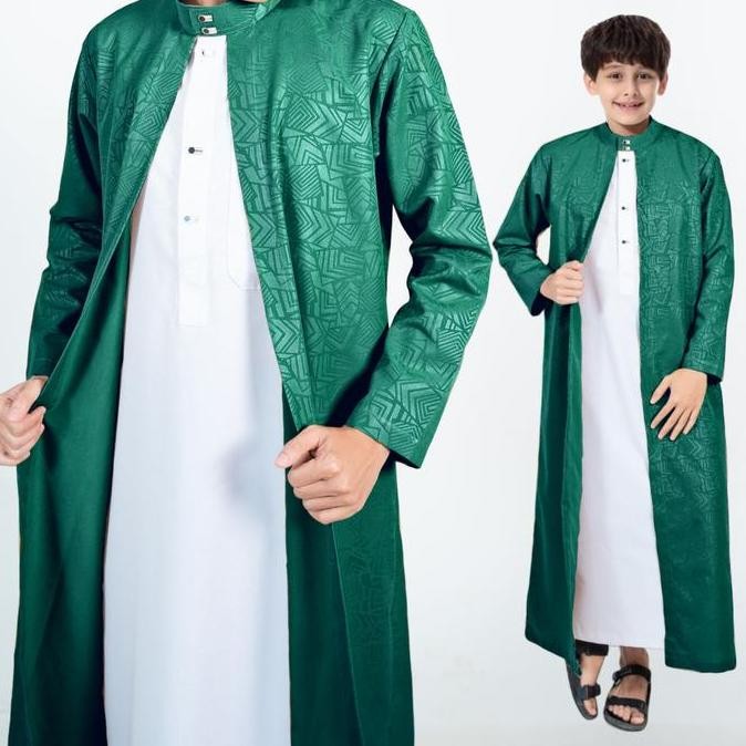 KIF Jubah luaran 2 in 1 anak laki-laki kain embos anti gerah gamis Madana thobe arab mewah elegant K