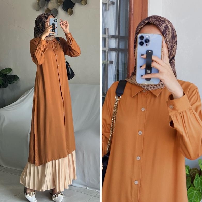 _K3C_ Neyla Long Tunik Rayon Twill By Zalfaoutfit / Baju Atasan Polos Wanita Muslim Premium Lengan P