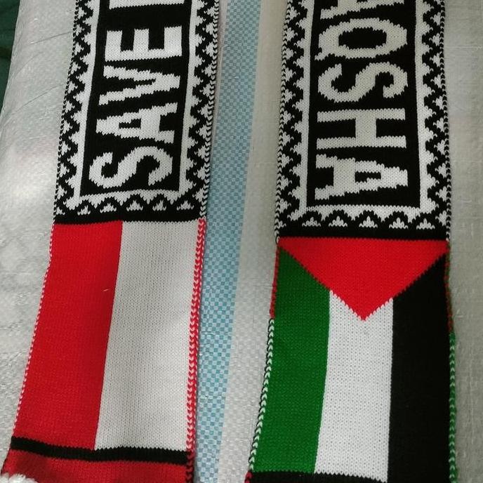 Original Syal Rajut Palestina Motif Bendera Rumbai Eksklusif Premium