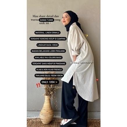 [Promo.. Ganac Tunik Kemeja Oversize Linen Wanita - Linen Crinkle Shirt - Atasan Wanita Lengan Panja