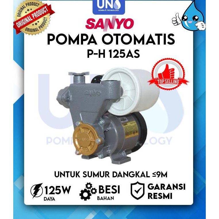 Original Pompa Air Otomatis Sanyo PH 125 A Sumur Dangkal Auto Jet Pump
