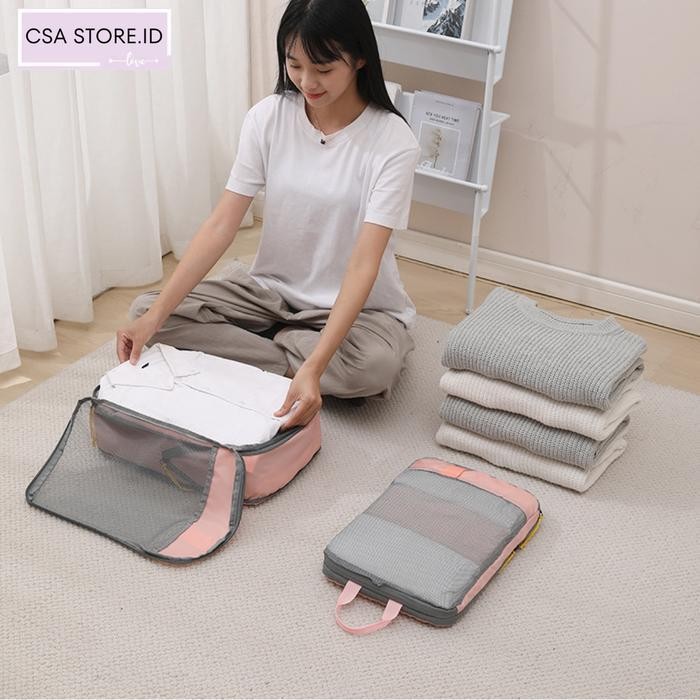 JBM 4 Set Tas Kompresi organisator koper perjalanan, Set Tas Organisator pengepakan Baju perjalanan 