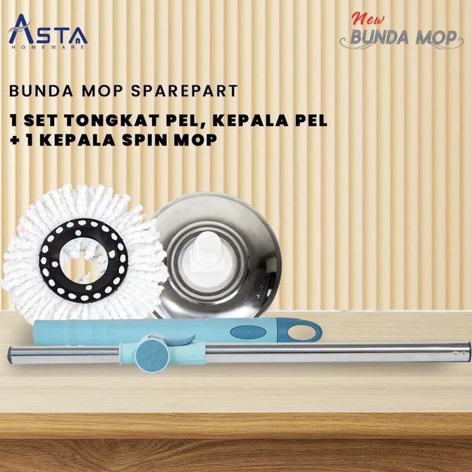 Asta Tongkat Pel Mop Set Kepala Pel Spin Mop Gagang Pel 1 Set Kain Pel