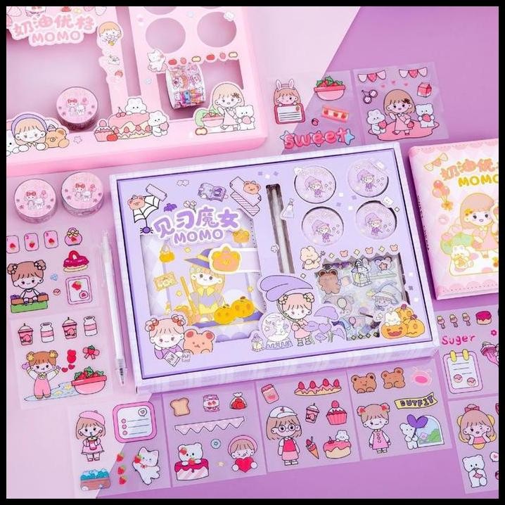 

Set buku diary lucu sticker momo kado anak perempuan cute journal