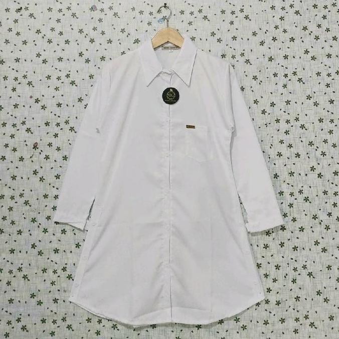 New Atasan Tunik Polos Hitam Putih Wanita Muslim Remaja Dewasa Bahan Toyobo Kancing Nyaman