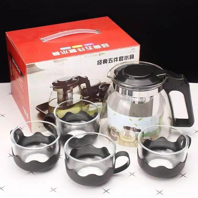 Tea Pot Set 5 In 1 Teko Kaca Saringan