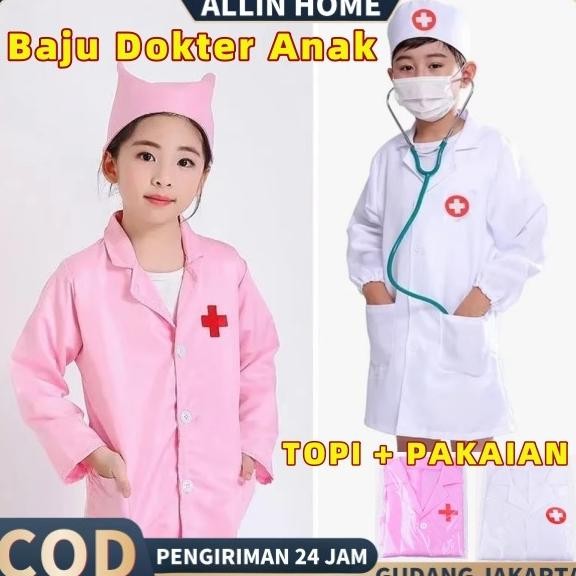 Mainan Baju Dokter Anak/baju dokter kecil anak perempuan/Kostum Profesi Import/Untuk Anak Bermain Me