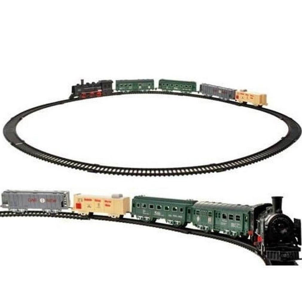 Ah67 Mainan Anak Kereta Api Rail King 5 Gerbong | Lokomotif Berjalan Pada Rel Gerbong Barang Penumpa