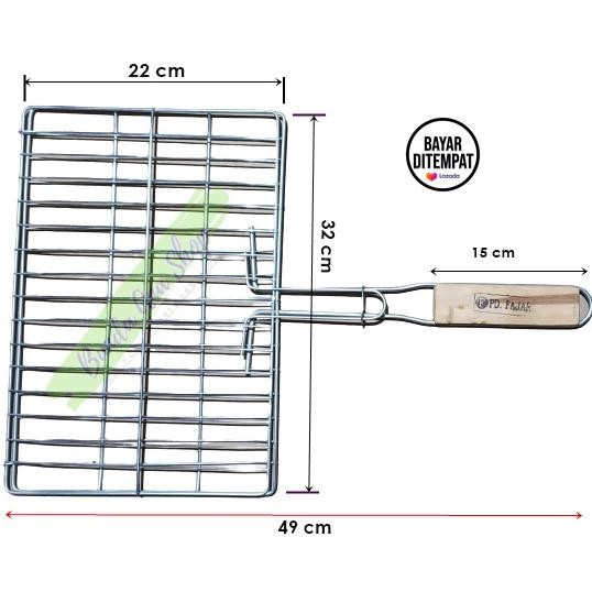 Panggangan Ikan Gagang Kayu Pemanggang daging ayam sate Set Alat panggang jepit buah Kuat besi lebih