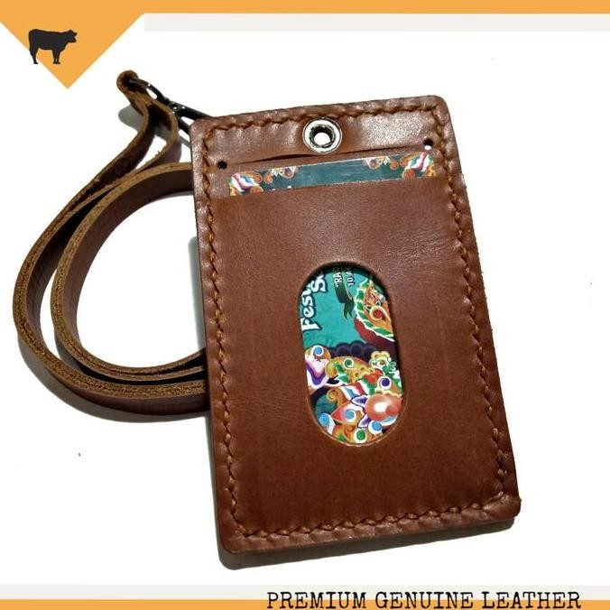 

Id Card Dari Kulit Asli Jahit Handmade Warna Tan, Name Tag Kulit Asli