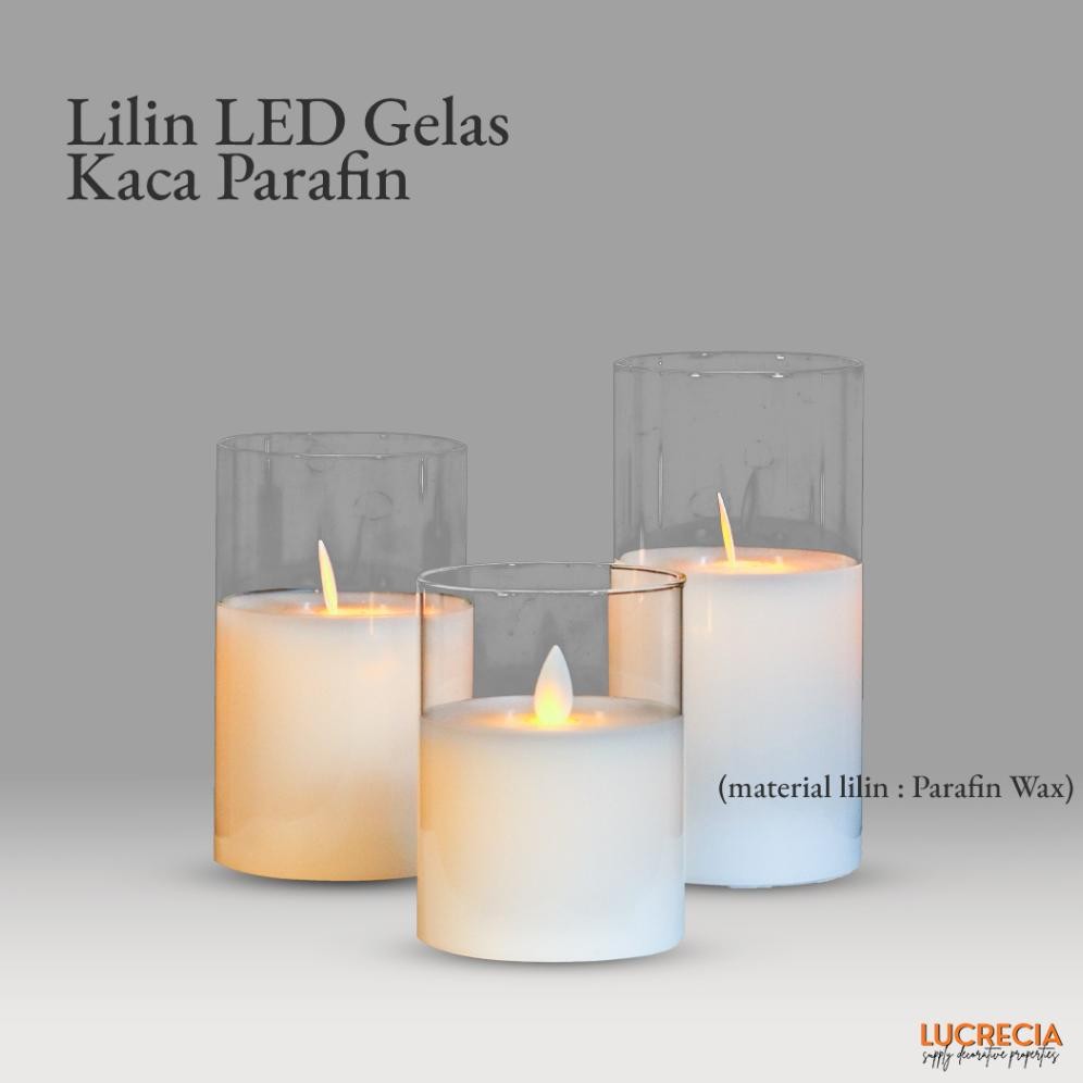 Lilin LED Gelas Kaca Parafin Electric Swing Candle With  Glass Holder Lilin Elektrik ECER LED-101E N