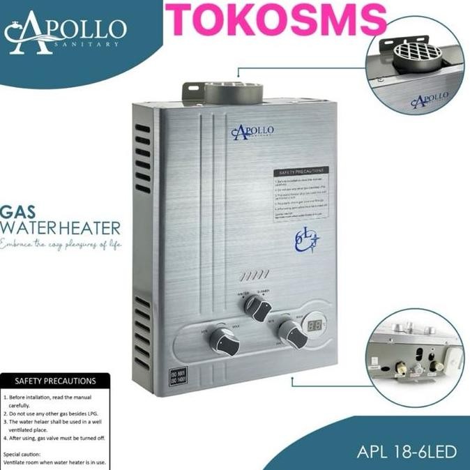 Water Heater Gas Apollo Apl 18 Led Pemanas Air Gas Instant 6 Liter / Menit Lcd Suhu Digital