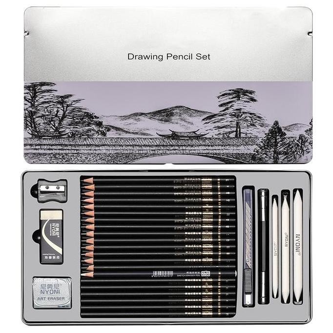

Tersedia Nyoni Drawing Pencil Set 29pcs Tin Box | Pensil Sketsa & Lukis Profesional