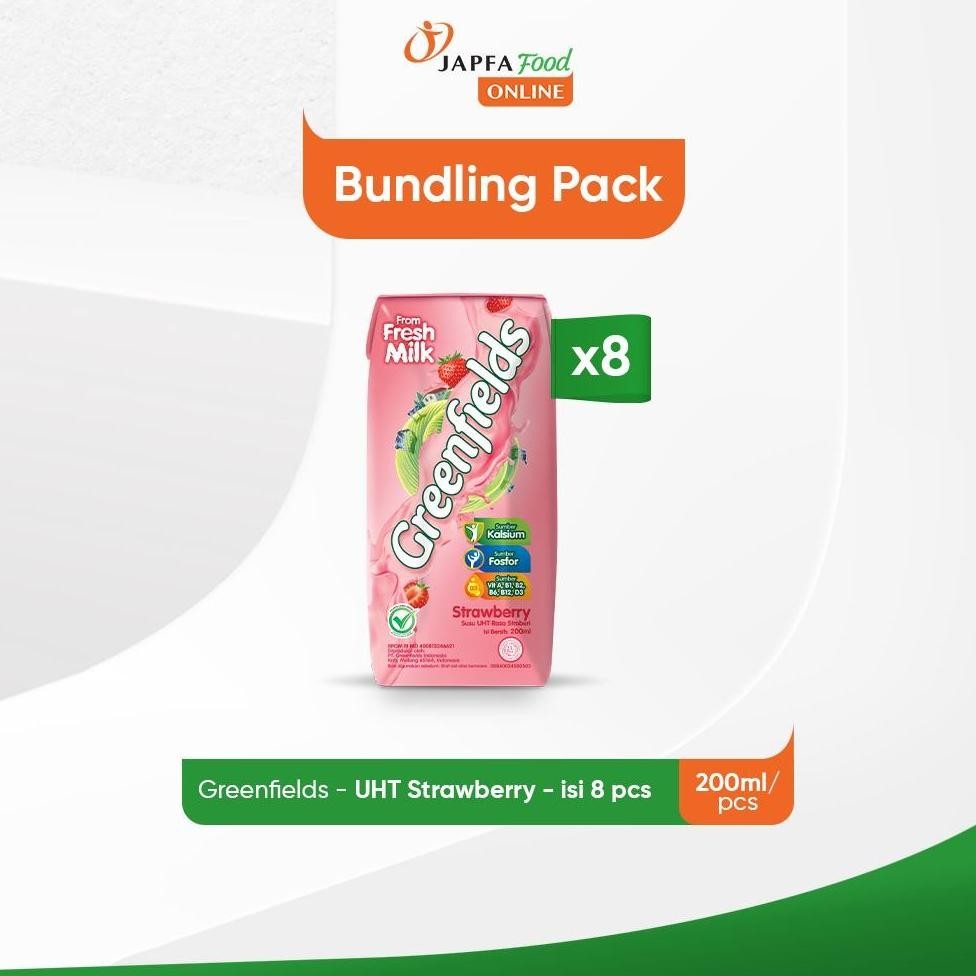 

NO_MORE Greenfields Susu UHT Strawberry 200 ml - isi 8 pcs - 100% Fresh Milk dari Greenfields Farm