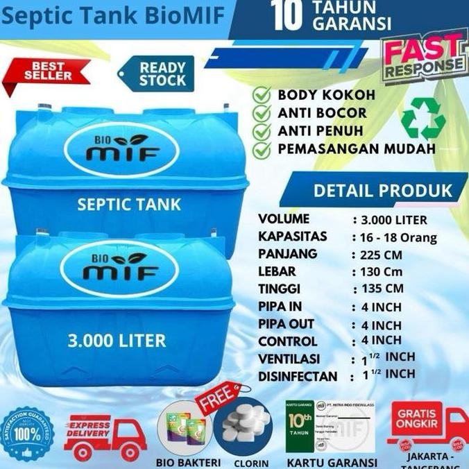 Septic Tank Bio , Biotank, Biotech , Biomif, 3000 Liter