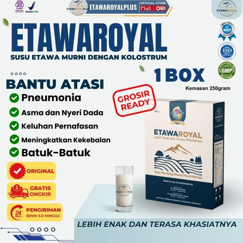

NO_MORE ETAWAROYAL Platinum - Kolostrum Susu Kambing Etawa - Untuk Terapi Pernafasan, Ashma Dan Nyeri Sendi Kemasan 250 gram Paket 1 Box