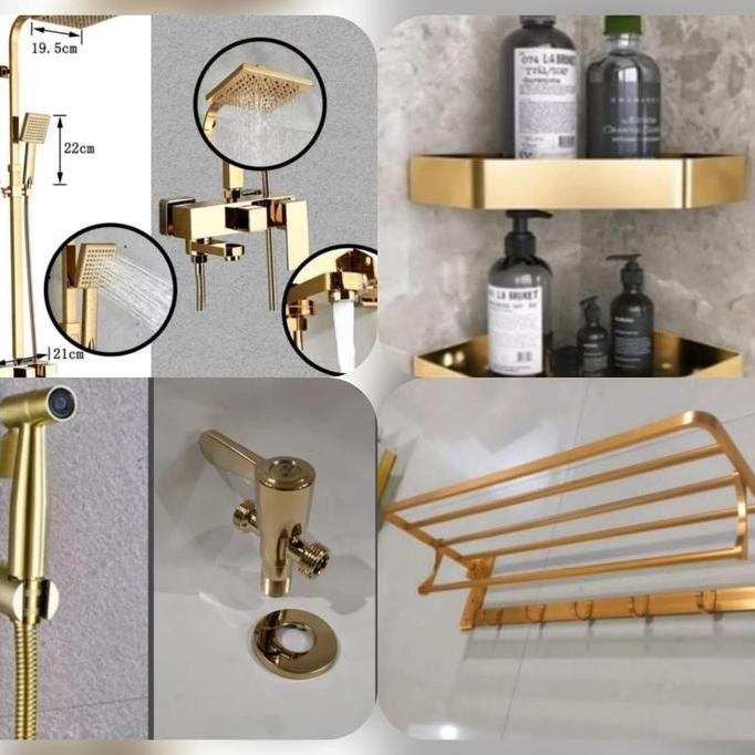 Paket Kamar Mandi Warna Gold / Asesoris Kamar Mandi Gold / Shower Seo