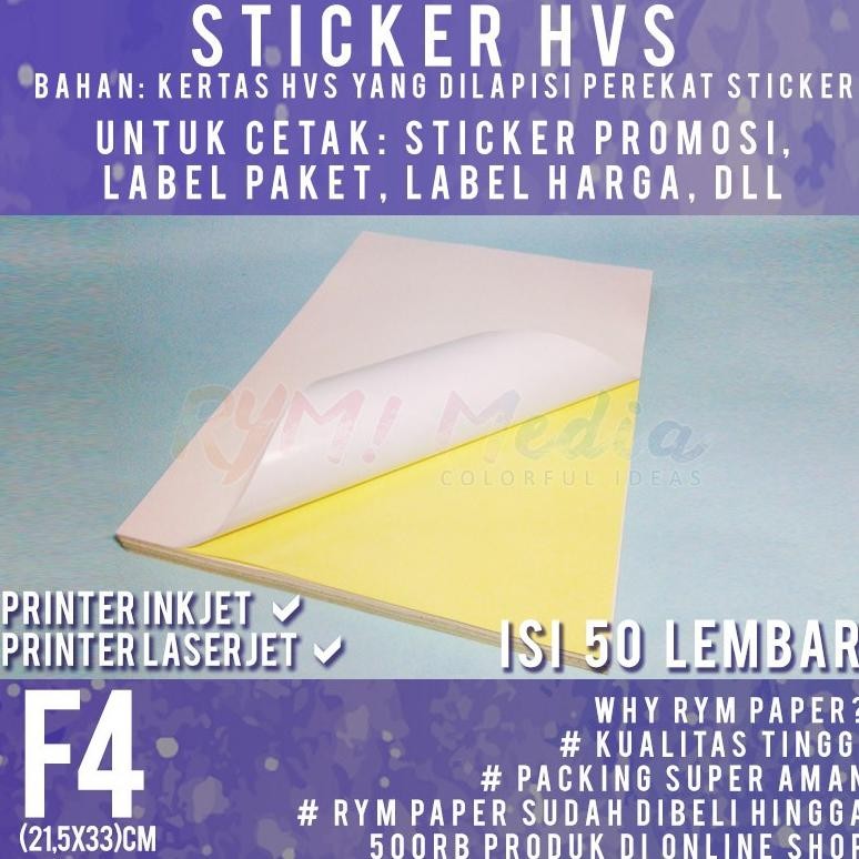 

Sticker HVS F4 Isi 50 Lembar / Kertas Stiker Doff Matte Folio Nugi