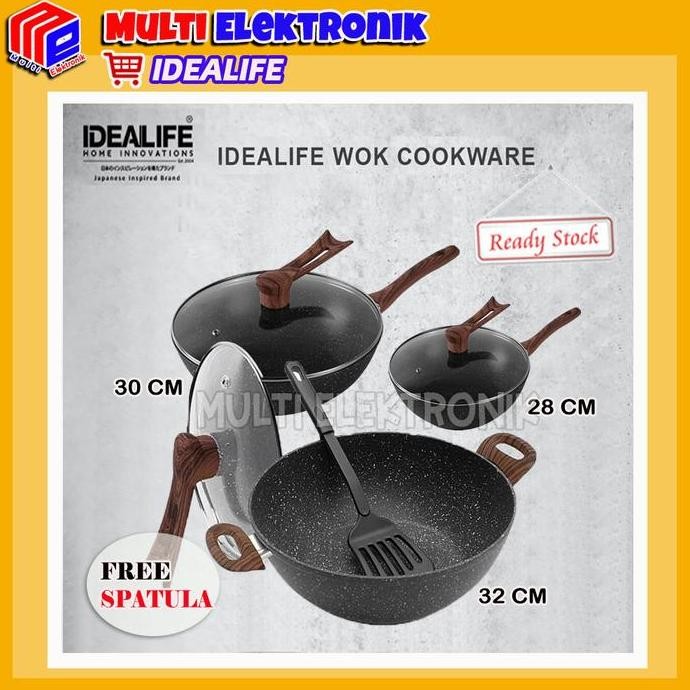 Tersedia Idealife Wok Pan Anti Lengket Wajan Penggorengan Besar Serbaguna