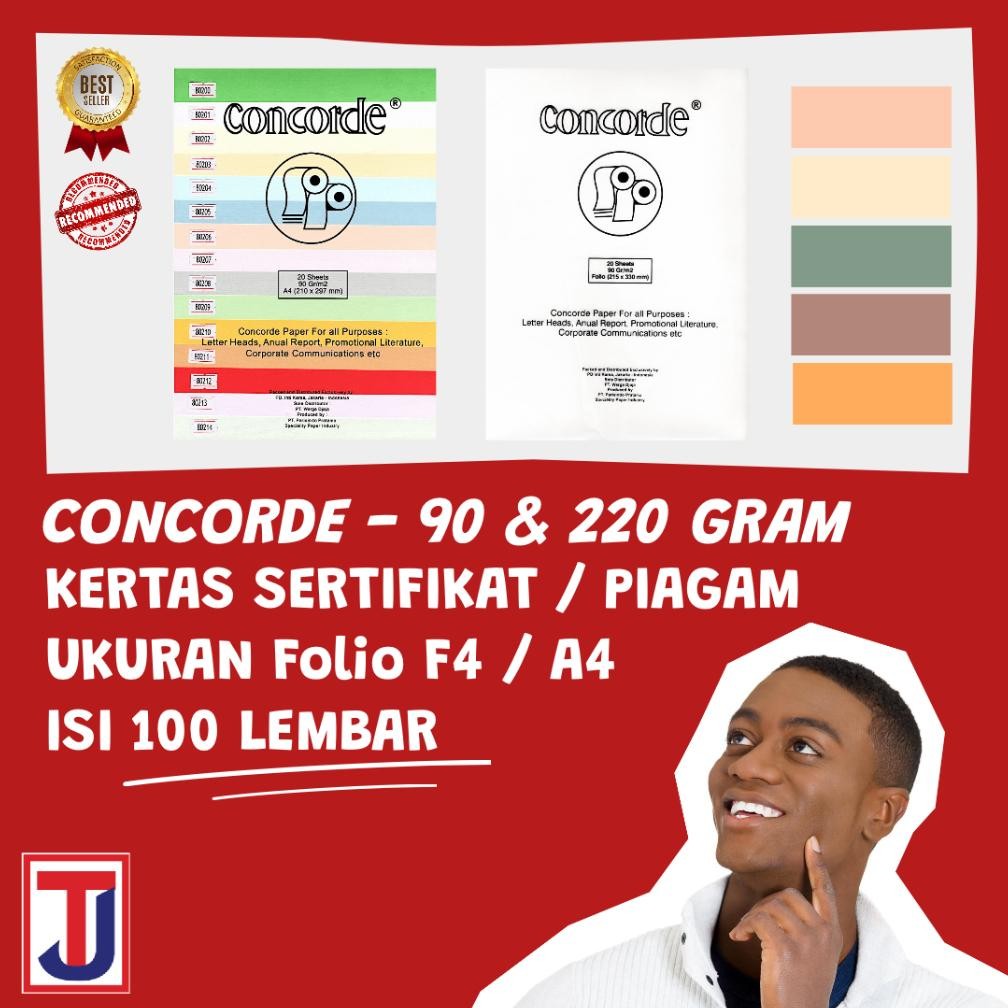

CONCORDE 90 GRAM - 220 GRAM ISI 100 LEMBAR Folio F4 / A4 / A3 / A3+ / A5 / Quarto ( Warna Putih, Light Yellow, Krem / Cream, Blue, Green ) Kertas Karton Sertifikat / Piagam Nugi