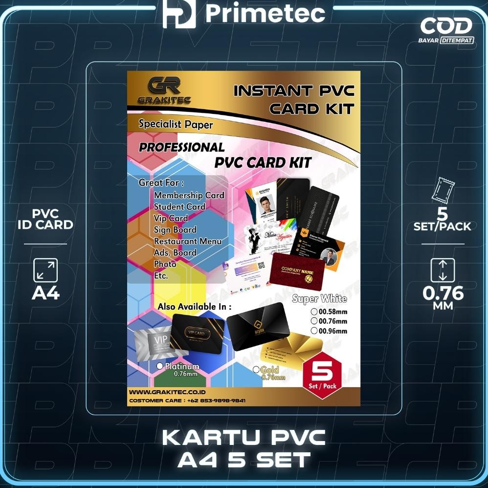 

PVC ID Card A4 PREMIUM - Kertas PVC ID Card Super White 0.76/0.96 ( ISI 5 SET ) Support Epson Canon HP Brother Primetec Nugi