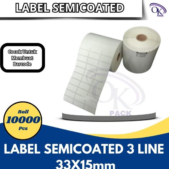 

Label Semicoated(BUKAN THERMAL) 33 x 15 mm 3 Line, Stiker Printer Barcode, Core 1 Inch Isi 10000 Pcs Nugi