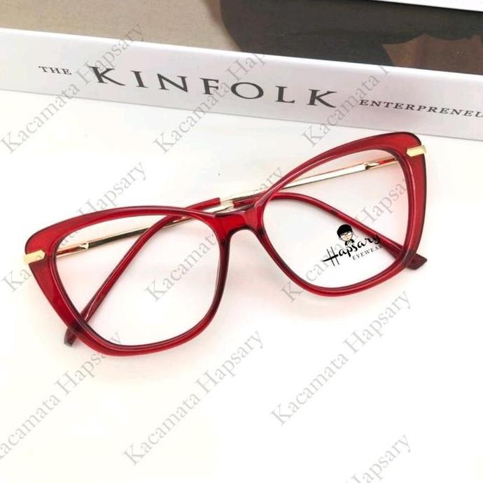 Baru Frame Kacamata Cat Eye Bluecromic Blueray Lensa Nylon Transparan Wanita 9012