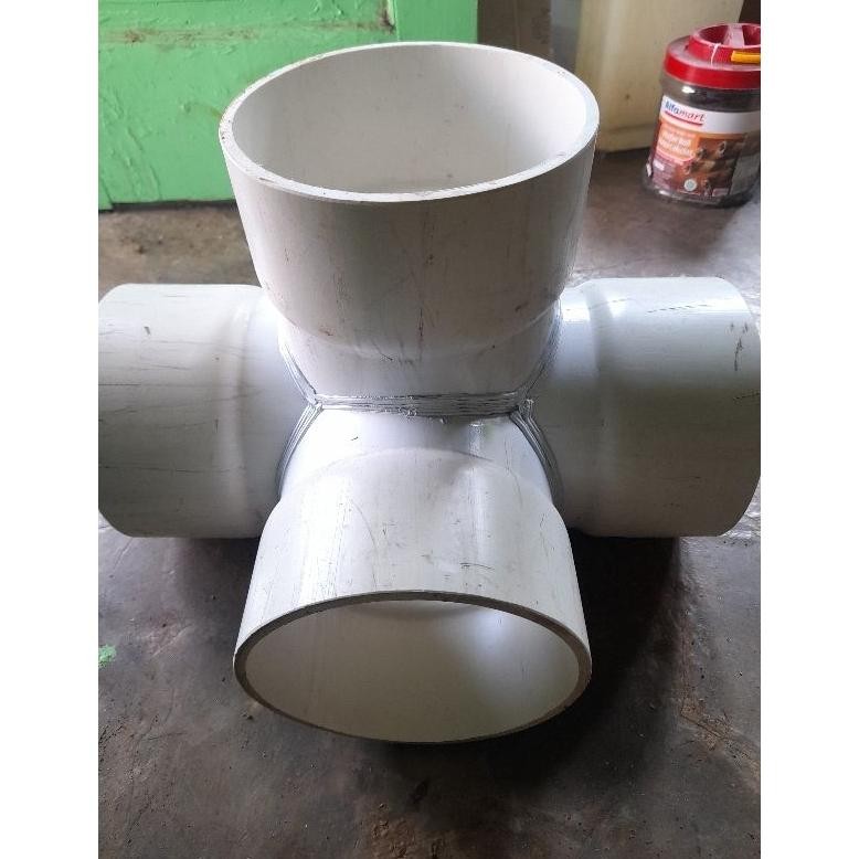 tee 4 way 4 inchi konektor sambungan pipa fitting pvc 4 arah tee cross 4 way 4 inchi bahan aw tebal.