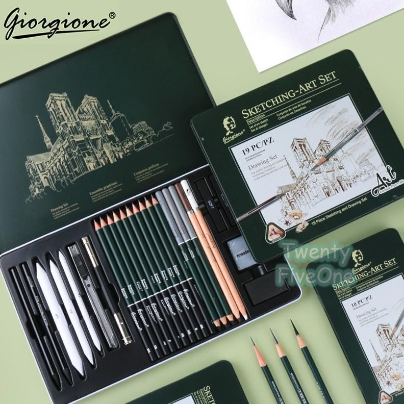 

Giorgione Drawing Pencil Gambar Set 19/27PCS Drawing Sketch Pencil Set Tin Box Pensil Gambar Nugi