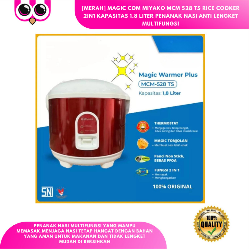 [MERAH] MAGIC COM MIYAKO MCM 528 TS RICE COOKER 2IN1 KAPASITAS 1.8 LITER PENANAK NASI ANTI LENGKET M