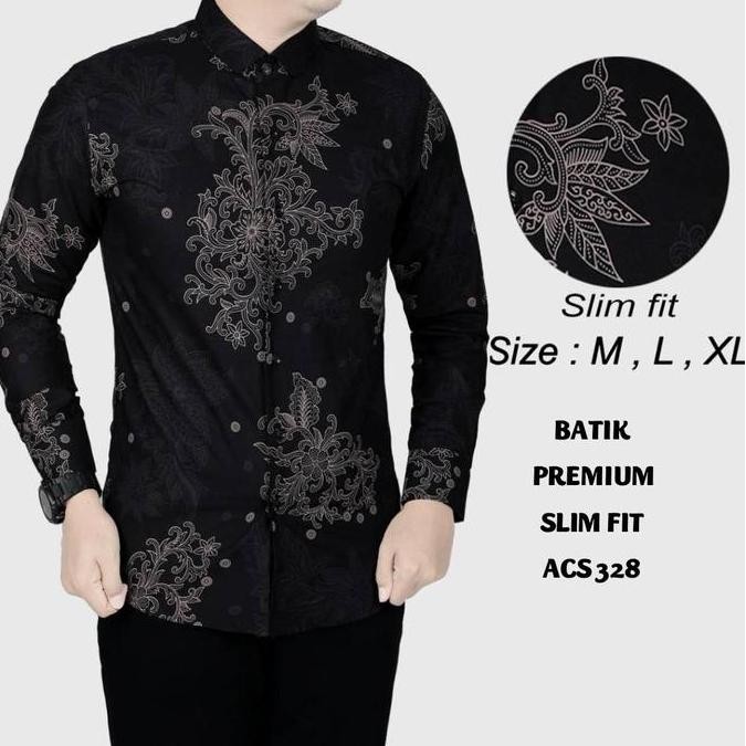 KEMEJA BATIK PRIA SLIM FIT / BAJU BATIK PRIA SLIM FIT ACS 150 Casual Formal Katun Motif Mewah Tangan