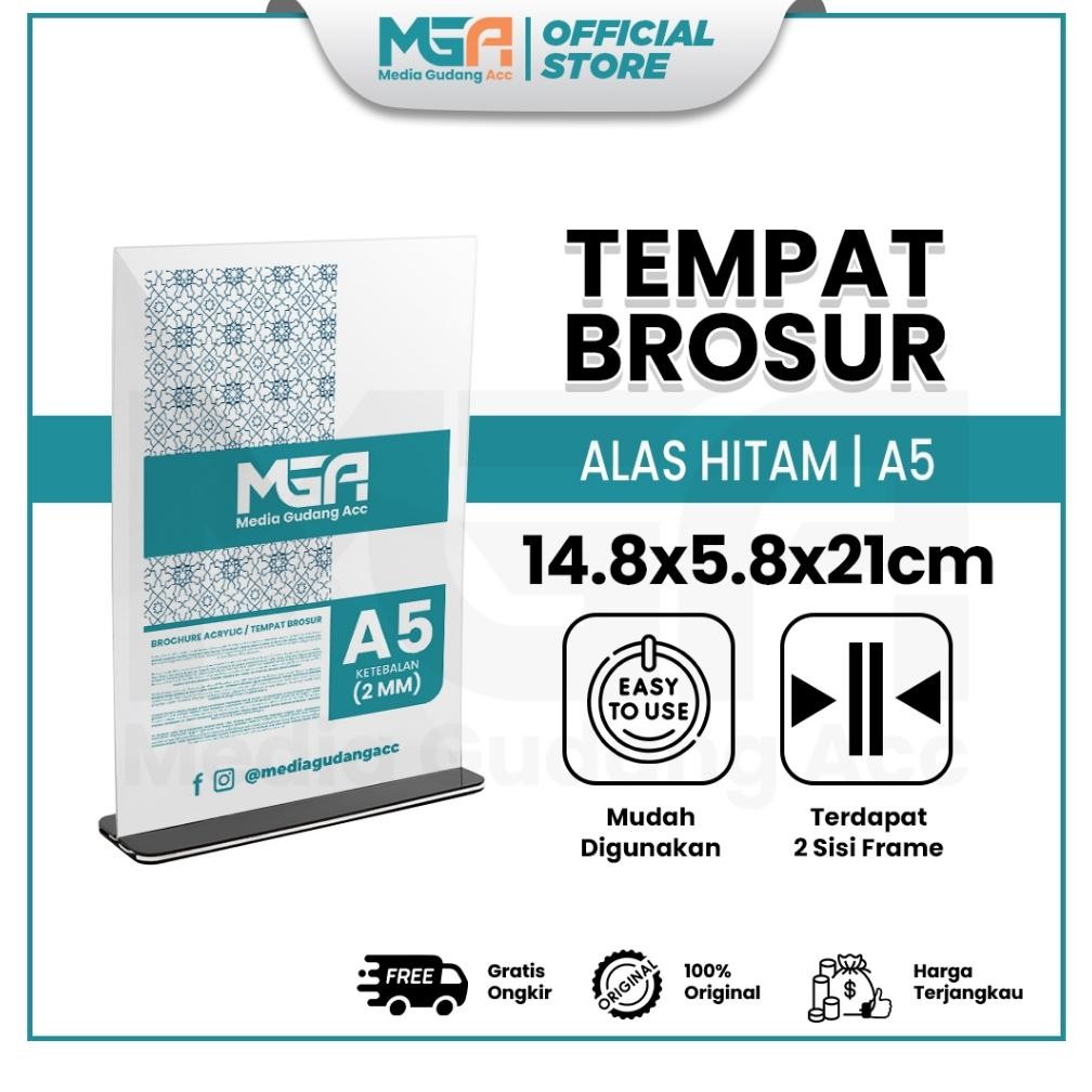 

Tempat Brosur A5 Potrait 2 Sisi Akrilik 1.5mm List Alas Kaki Hitam - Tent Holder / Tent Card Stand Display - Desk Nugi
