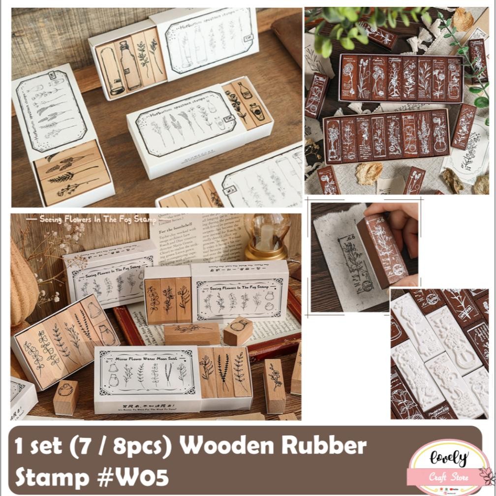 

LovelyCraftStore | W05 - 1 set 7pcs / 8pcs DIY Wooden Rubber Stamp Plant Garden Vase Stempel Kayu Vintage untuk bullet journal, bujo, Journal, Scrapbook, Diary, decoration, mahar diy Nugi