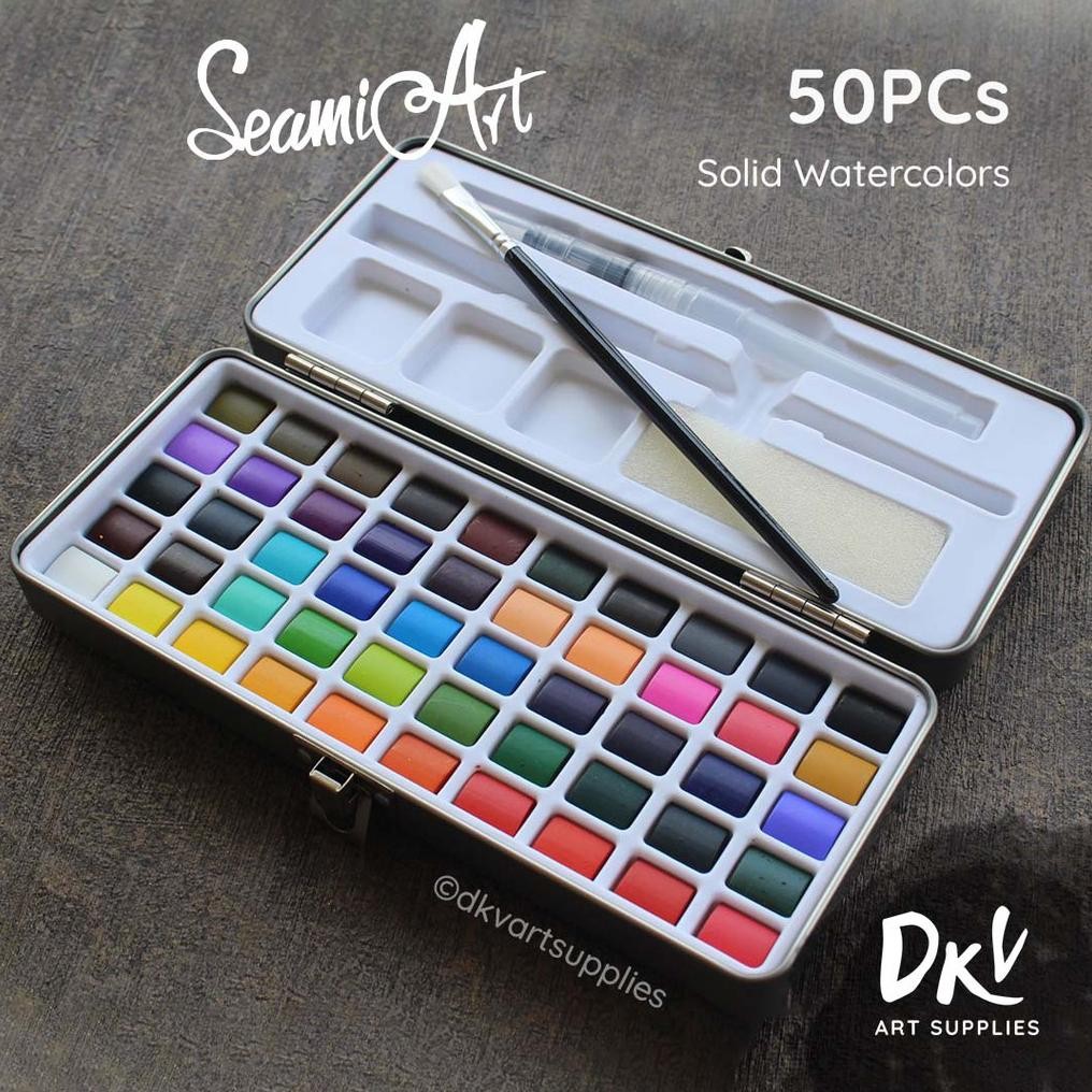 

Seamiart 50 / 72 / 90 Warna Colors Solid Watercolor Cat Air Tin Box Set Nugi