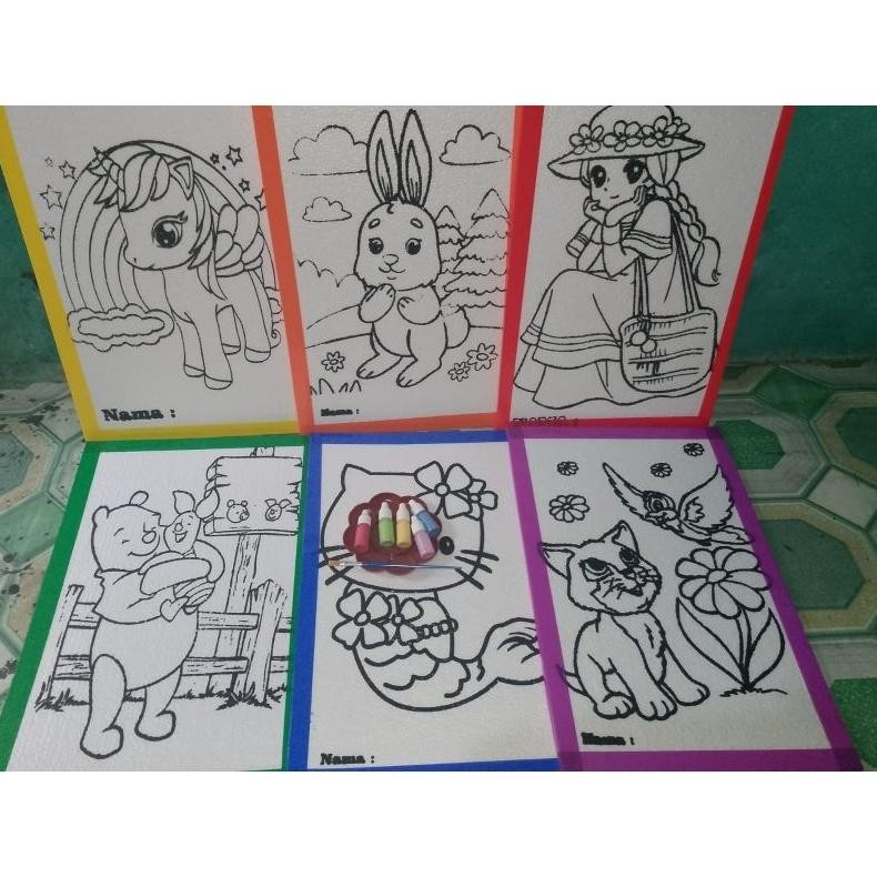 

PAKET 6 PICS STYROFOAM /PALET + CAT + KUAS /MEDIA MEWARNAI STEROFOAM / MELUKIS STEROFOAM DENGAN LIS WARNA/ polos, UKURAN 33 X 50 X 1 CM , MINIMAL ORD Nugi