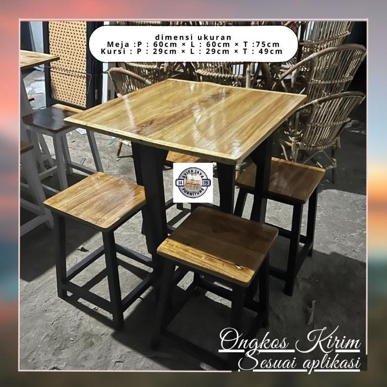 (Ready stok) 1 set Meja kursi Cafe Meja kursi restoran furniture meja dan kusi makan Nugi