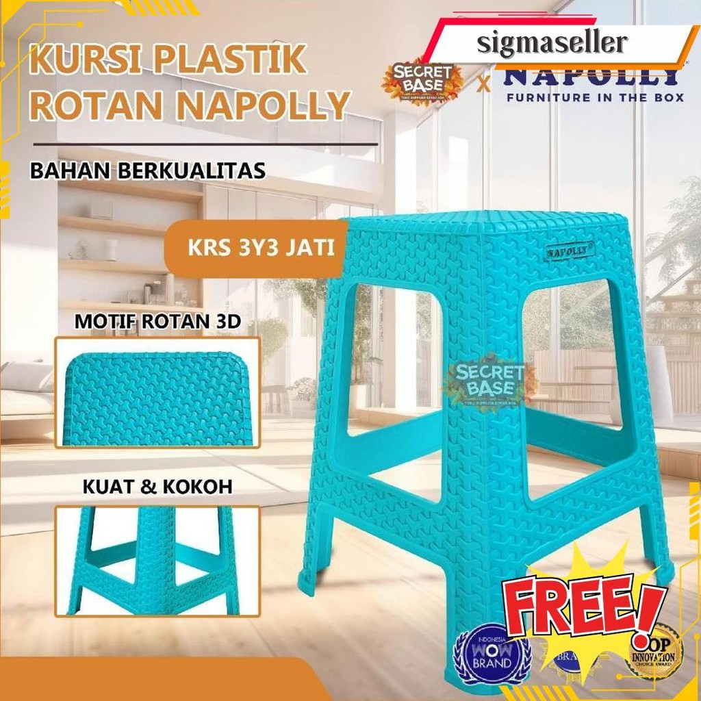 Napolly Kursi Krs 3Y3 - Kursi Rotan Bangku Plastik / Kursi Bakso Duduk Bisa Cod