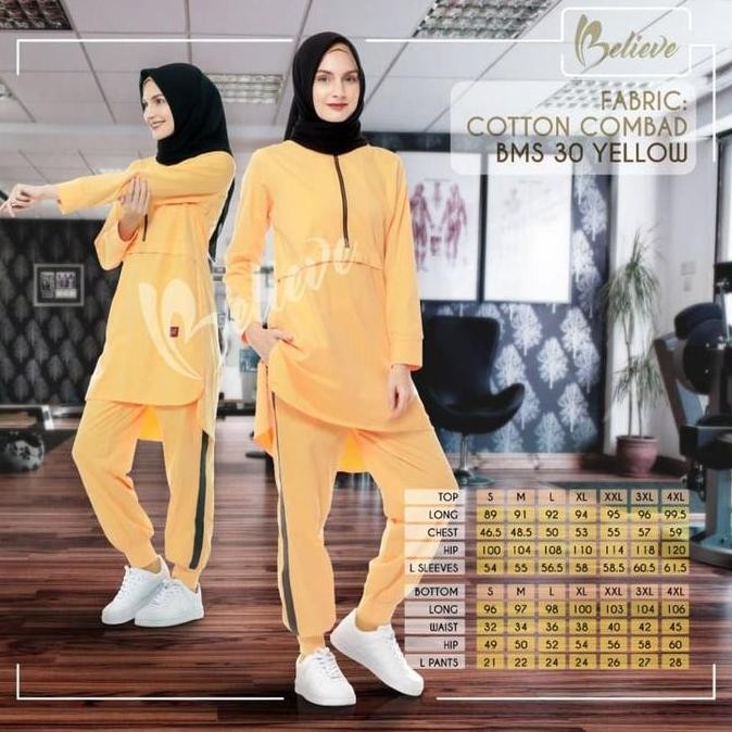 Baju Olahraga Muslimah + Believe BMS 30 + Setelan Olahraga Original HM