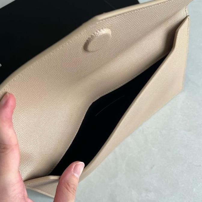 Ysl Uptown Small Envelope Clutch Dark Beige Ghw