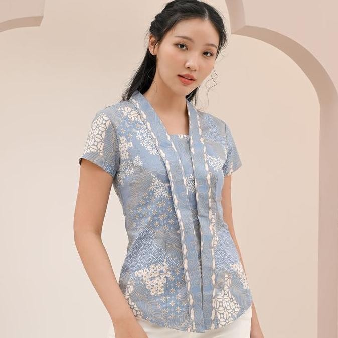 BLOUSE BATIK WANITA / ATASAN KEBAYA KUTU BARU / BATIK WARNA BIRU PASTEL - 336 ICE BLUE