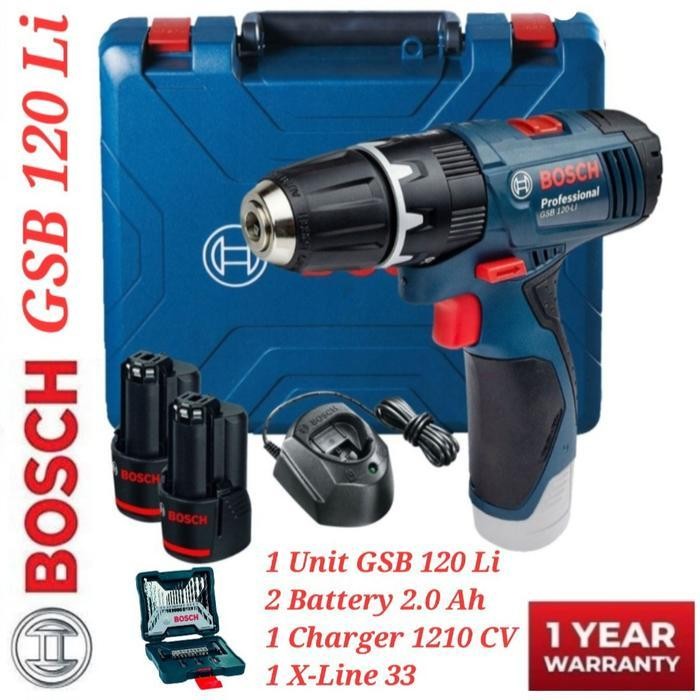 MPS Paket set Bor Cordless BOSCH GSB 120 Li ( 2 Batre ) Mata Bor X-Line 33