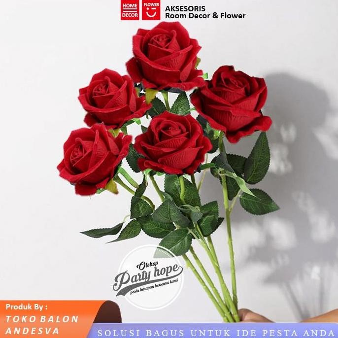 Buruan serbu] bunga mawar merah / bunga plastik tanaman hias artificial mawar merah