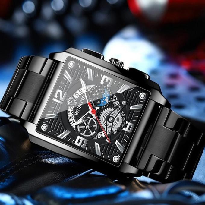 Binbond C25 Jam Tangan Pria 100% Original Petak Aesthetic Bisnis Tanggal Otomatis Analog Stainless S