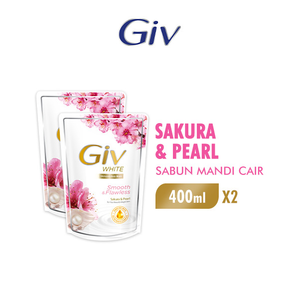 Giv White Sabun Mandi Cair Sakura Pouch 400 ml x2